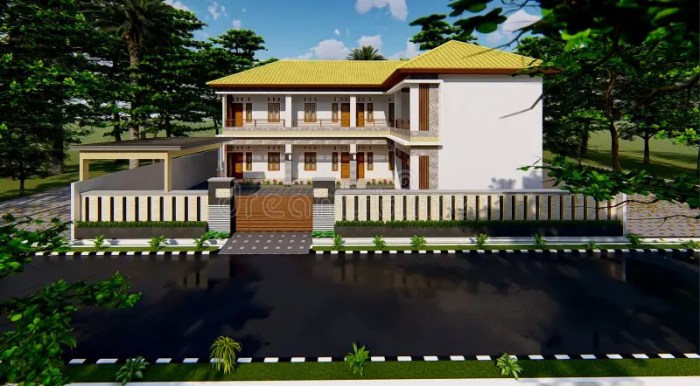 Desain rumah kost dua lantai hadap hadapan