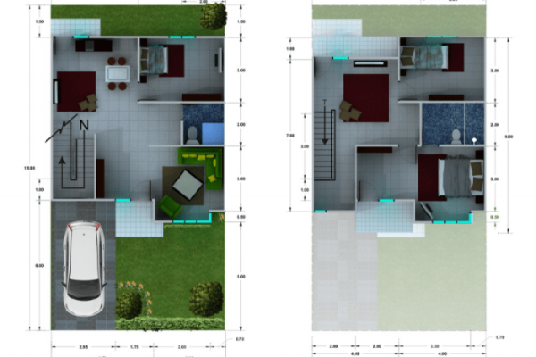 Desain rumah lantai 2 8x15