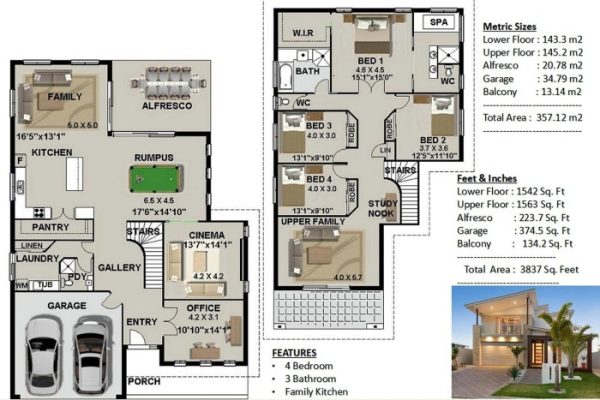 Desain rumah kost dua lantai hadap hadapan