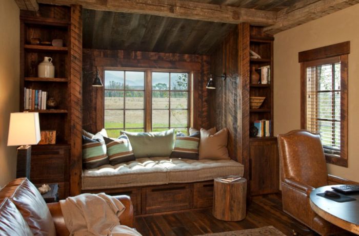 Wood reclaimed office nook window rustic seat room book cozy design windowsill reading ideas barn windows into interiors studio built